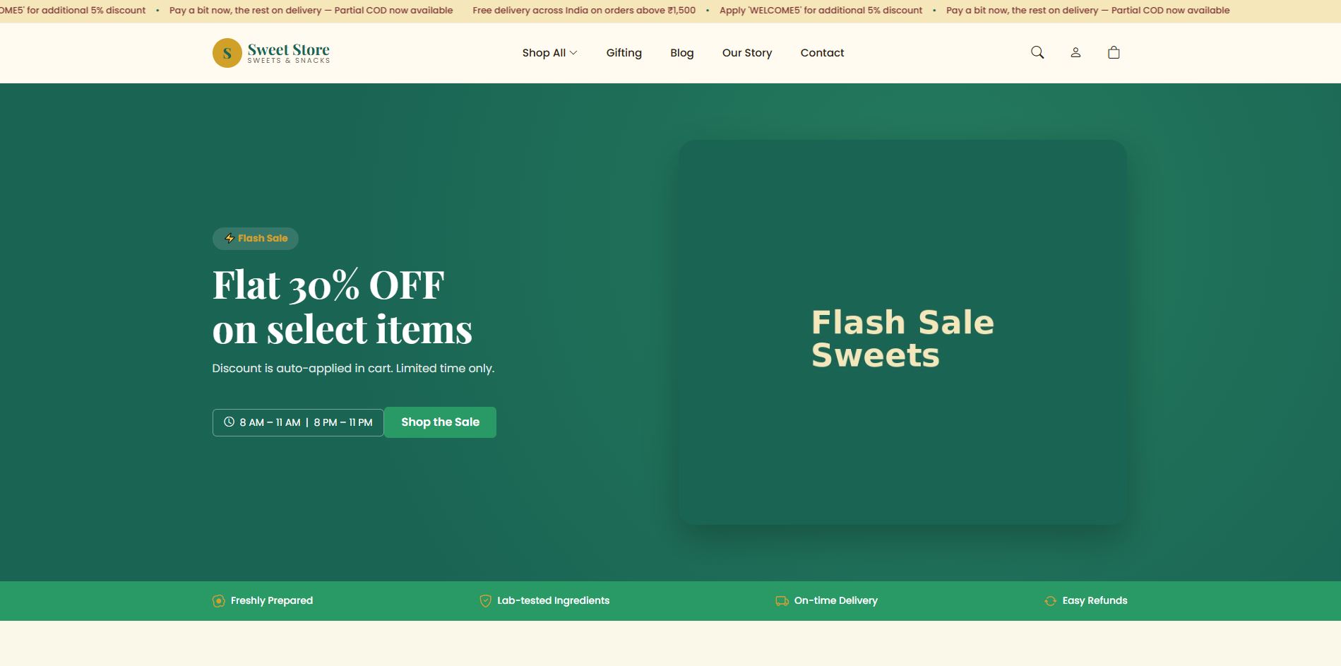 Sweet Store Landing page